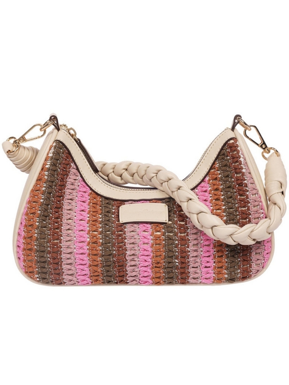 Tommy Bahama Woven Stripe Shoulder Bag in Pink, Brown & Cream